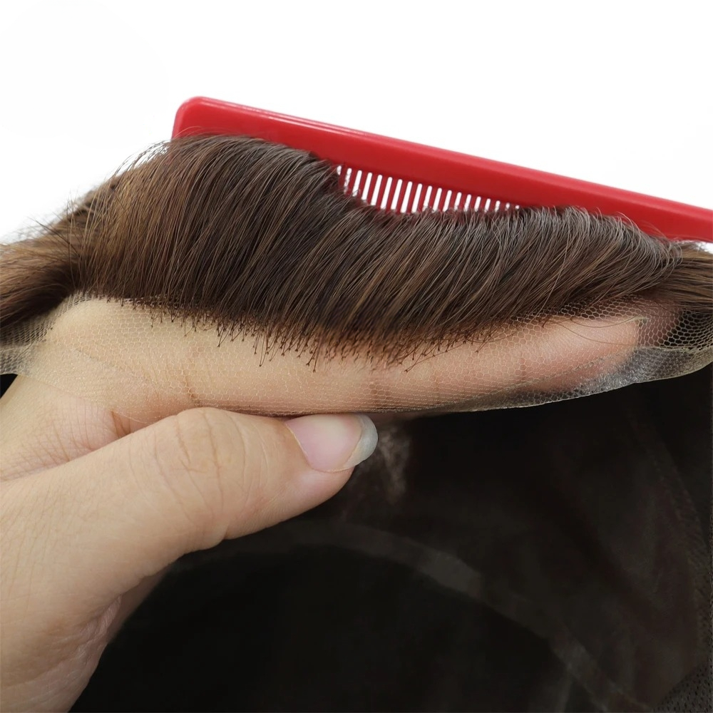 Perruque Naturelle Pleine Tête en Mono Dentelle et PU
