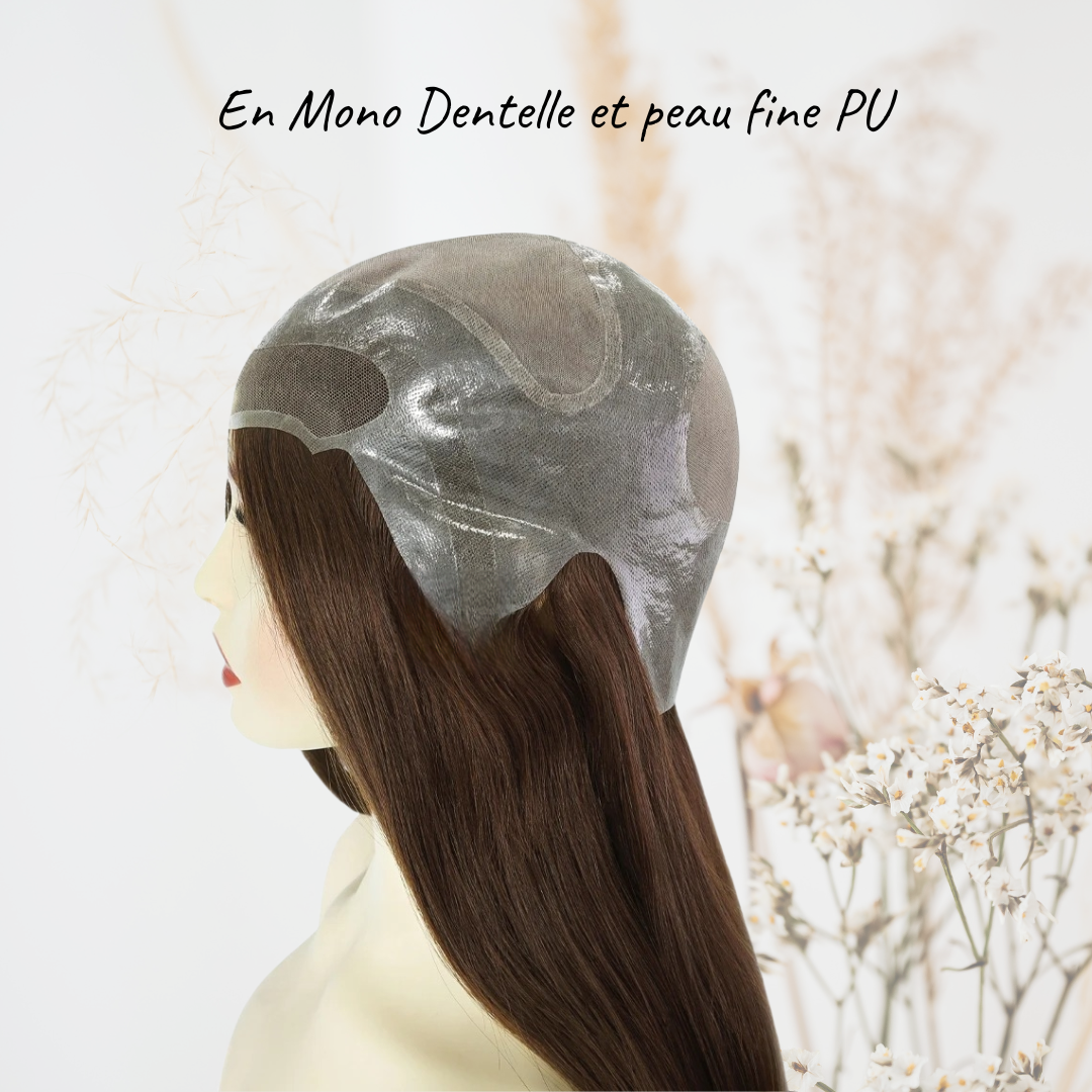 Perruque Naturelle Pleine Tête en Mono Dentelle et PU