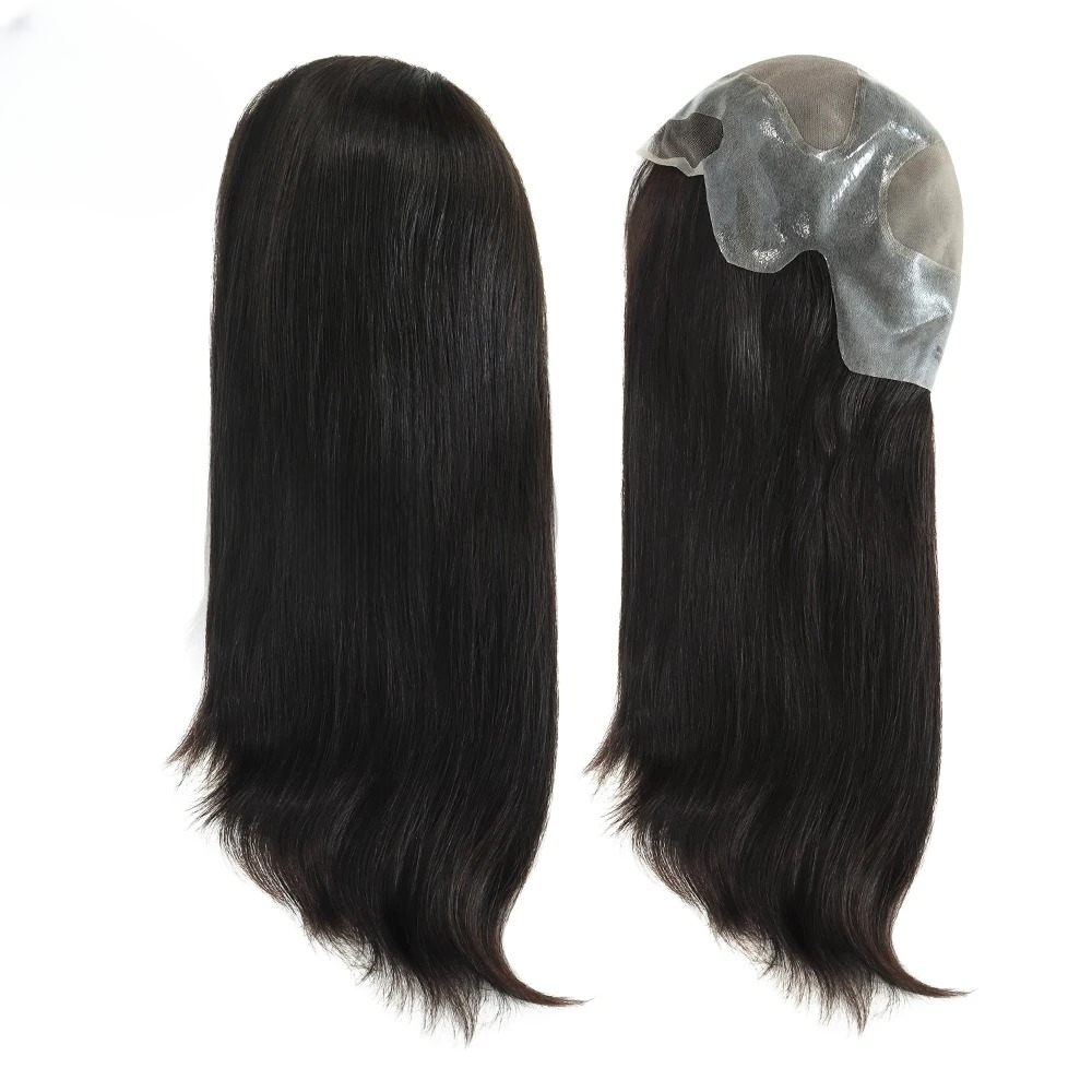 Perruque Naturelle Pleine Tête en Mono Dentelle et PU