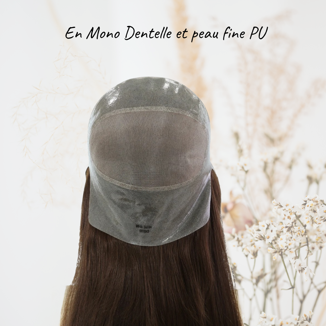Perruque Naturelle Pleine Tête en Mono Dentelle et PU