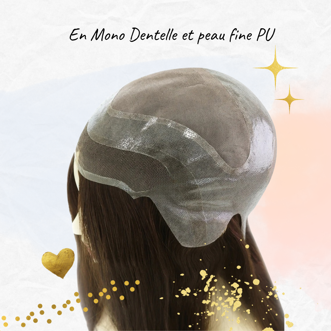 Perruque Naturelle Pleine Tête en Mono Dentelle et PU