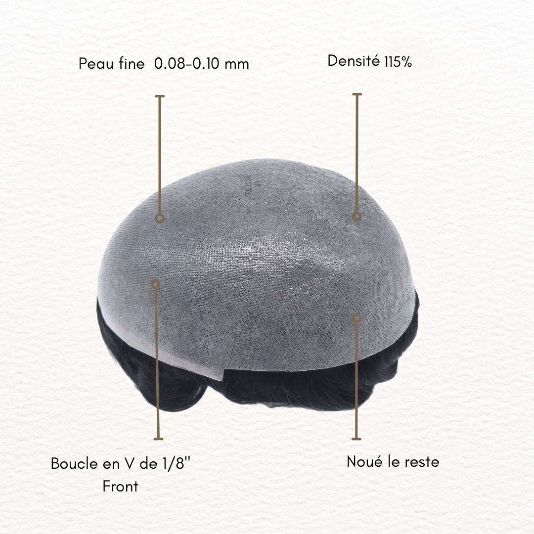 Complément Capillaire En Peau 0.08-0.10 mm, Boucle en V de 1/8" Front - Thin Skin