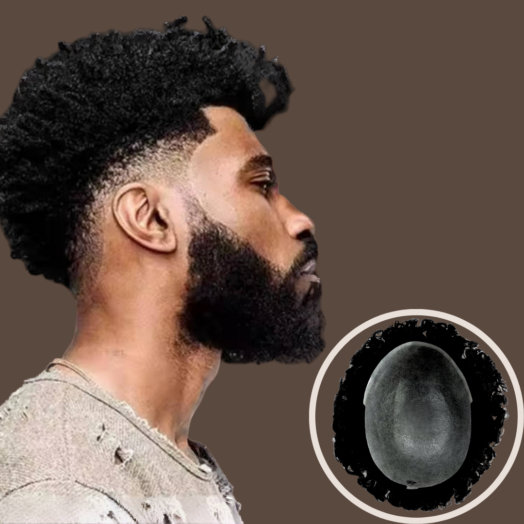 Complément Capillaire Afro Pour Hommes  - Base En Polyskin de 0.12-0.14mm