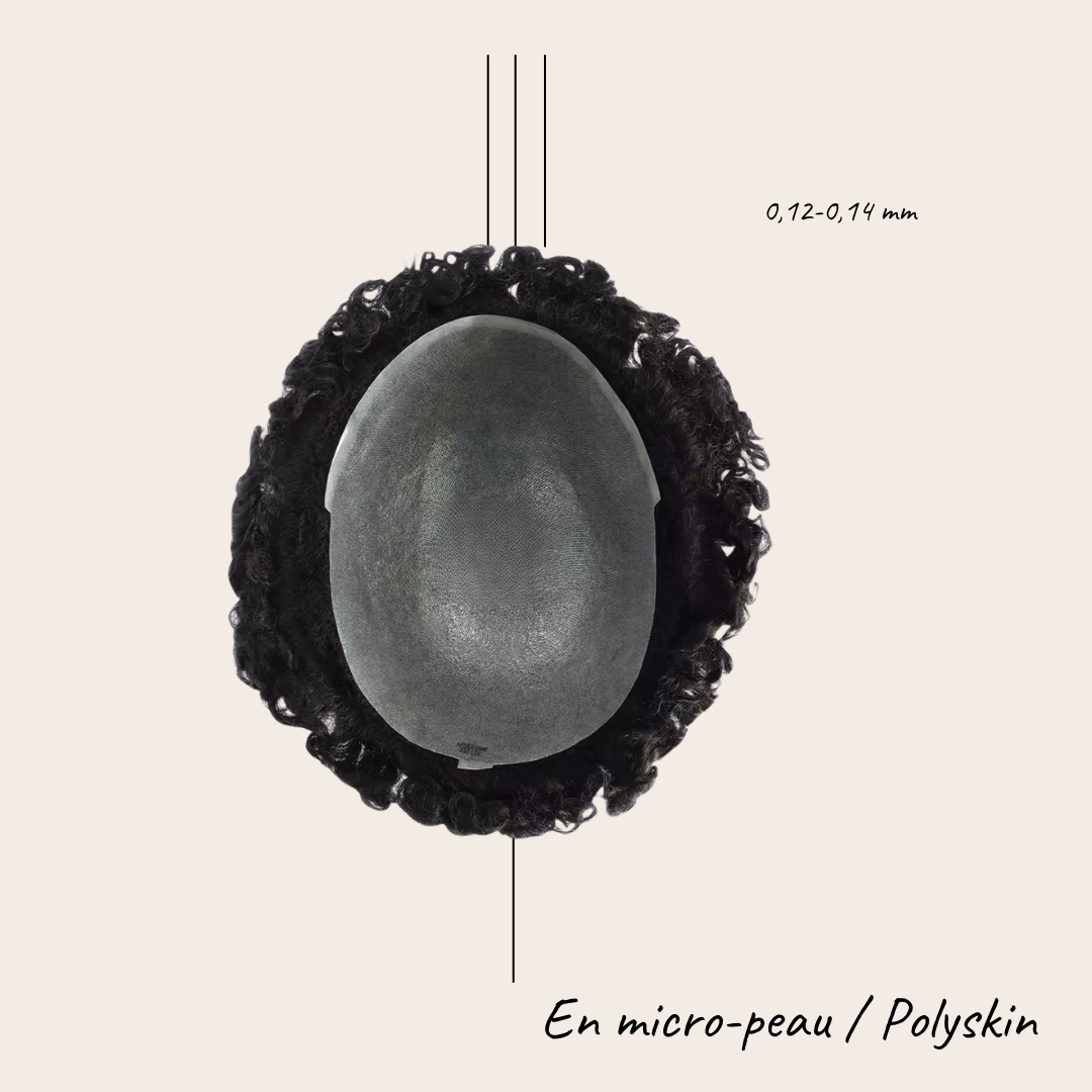 Complément Capillaire Afro Pour Hommes  - Base En Polyskin de 0.12-0.14mm