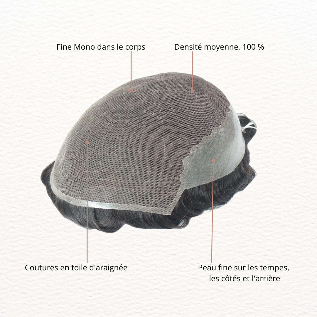Complément capillaire en Dentelle française entière, grande bande de peau à l'arrière et sur les côtés -Bella