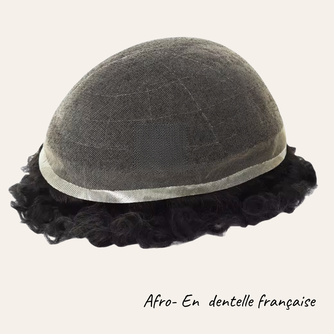 Complément Capillaire Afro Pour Hommes  - Base En Dentelle/Tulle