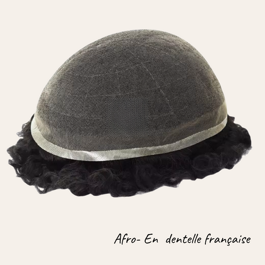 Complément Capillaire Afro Pour Hommes  - Base En Dentelle/Tulle