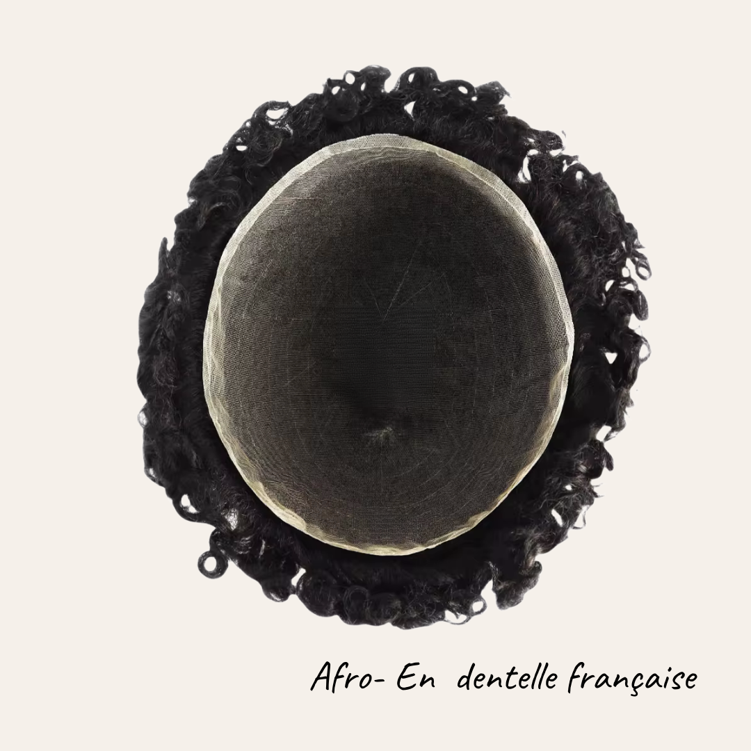 Complément Capillaire Afro Pour Hommes  - Base En Dentelle/Tulle
