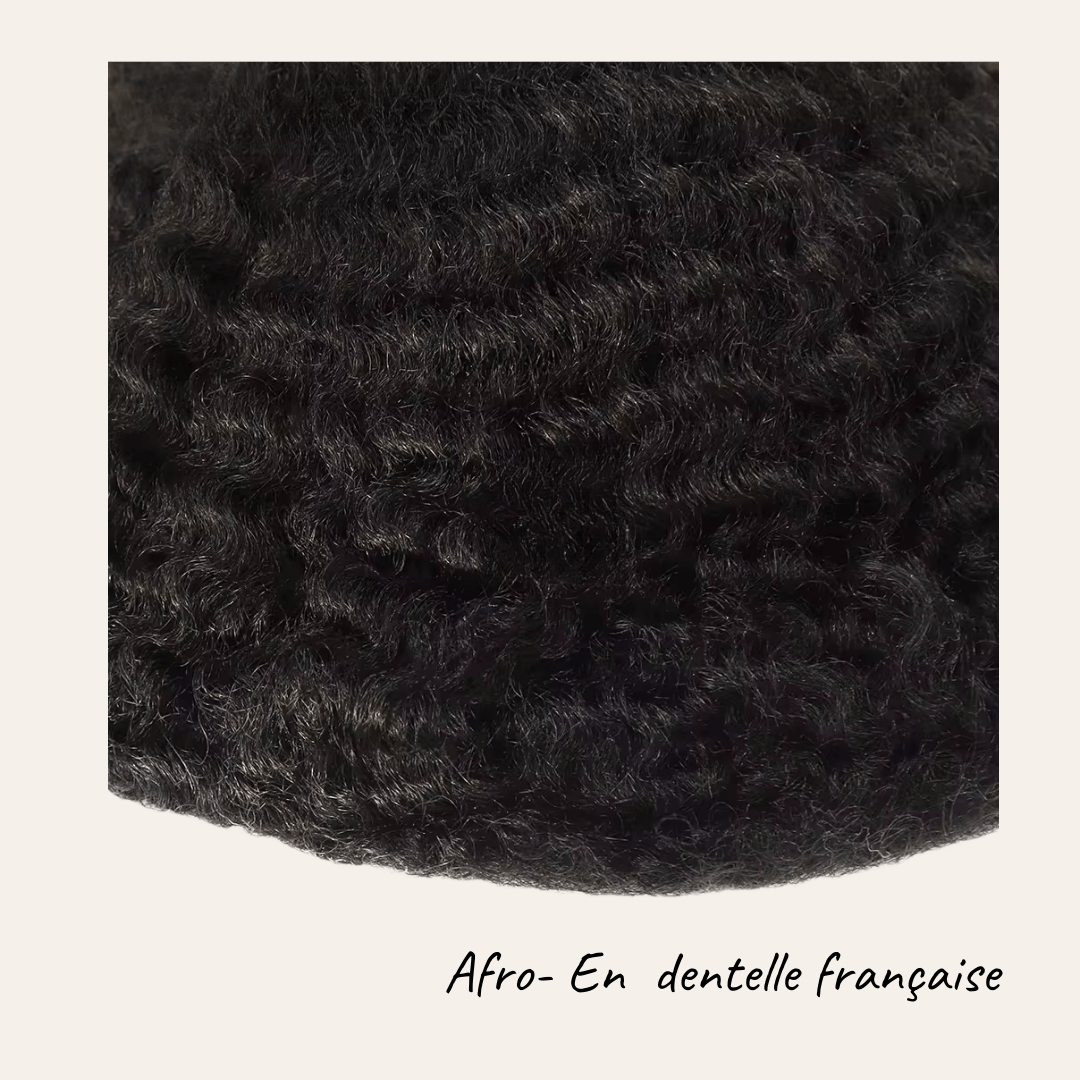 Complément Capillaire Afro Pour Hommes  - Base En Dentelle/Tulle