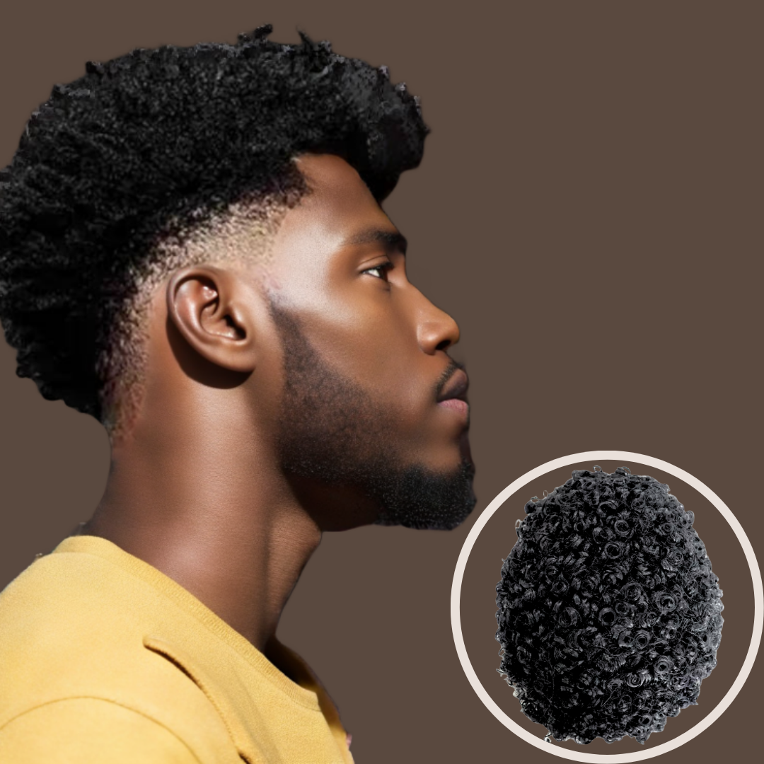 Complément Capillaire Afro Pour Hommes  - Base En Dentelle/Tulle