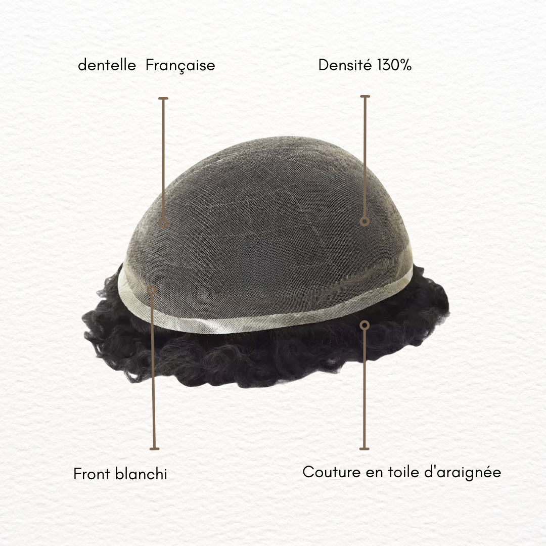 Complément Capillaire Afro Pour Hommes  - Base En Dentelle/Tulle
