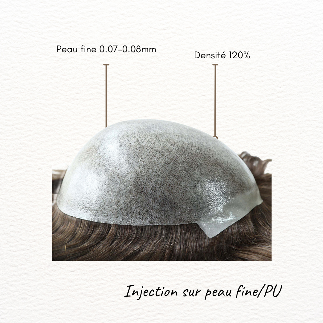 Complément Capillaire en Injection sur Peau Fine 0.07-0.08 mm - Toupet à l'Aspect Ultra Naturel pour Hommes