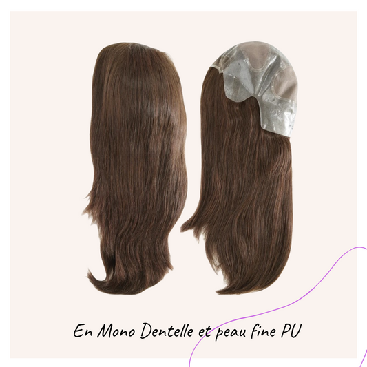 Perruque Naturelle Pleine Tête en Mono Dentelle et PU